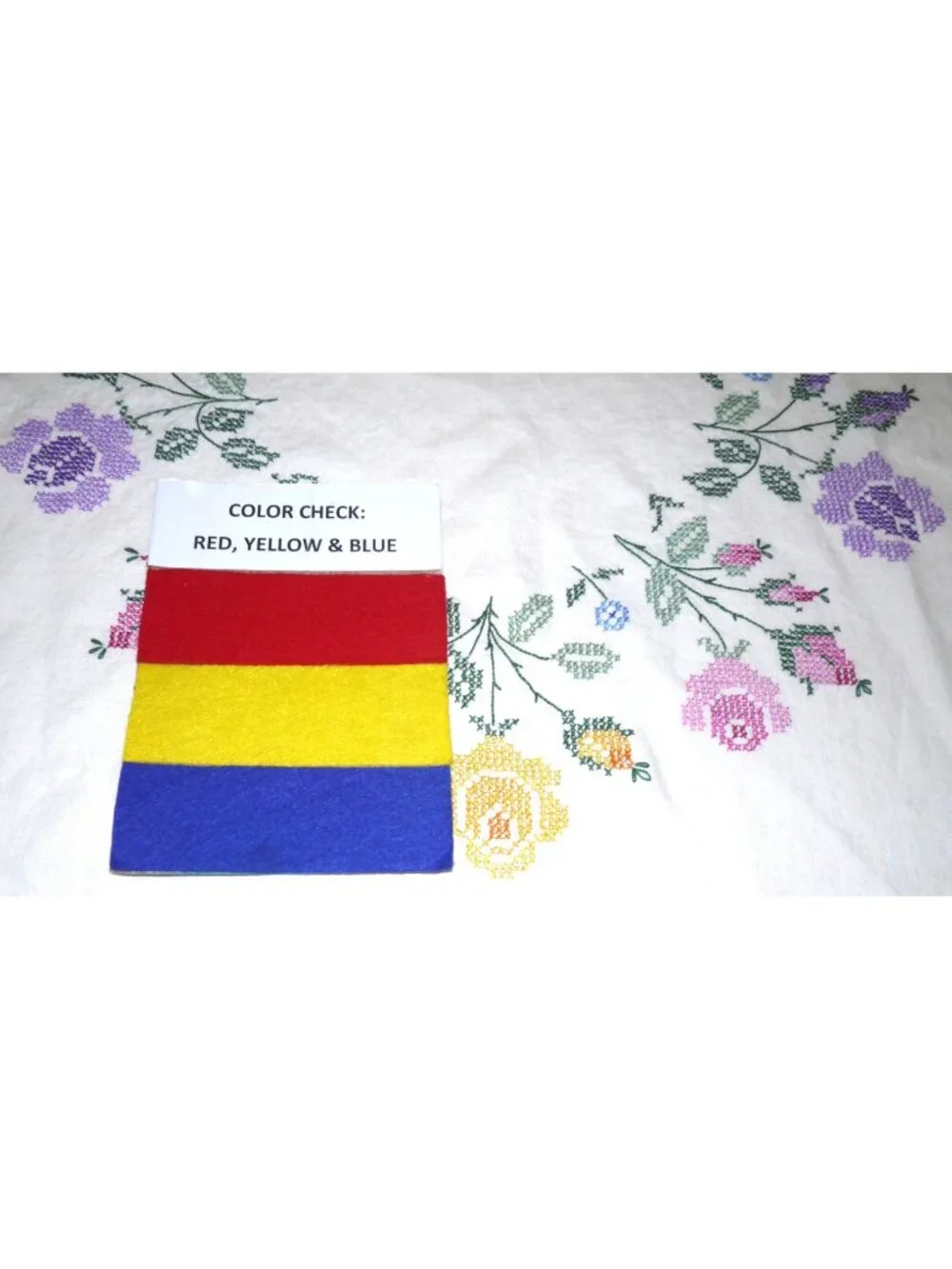 Vintage hand embroidered needlepoint cotton tablecloth multicolor floral 48 x 64